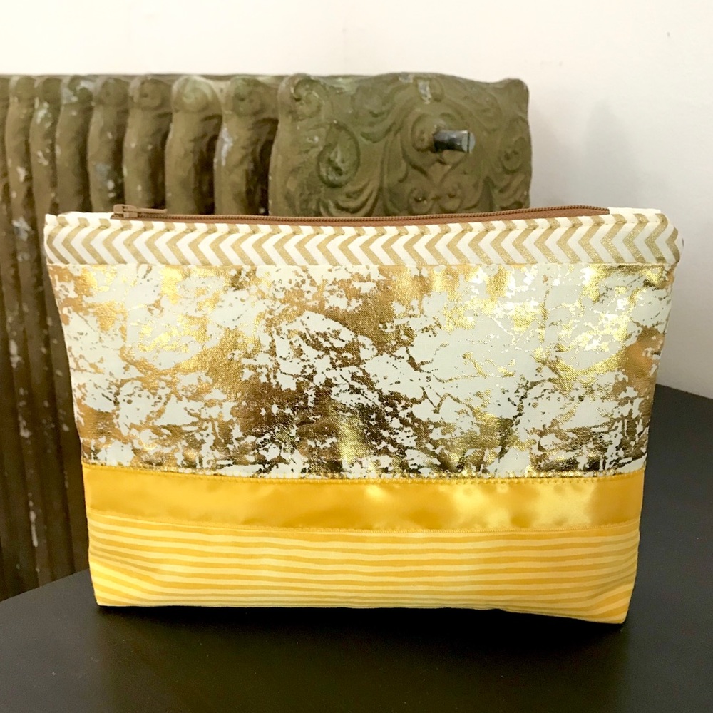 Gold Ribbon Zipper Pouch